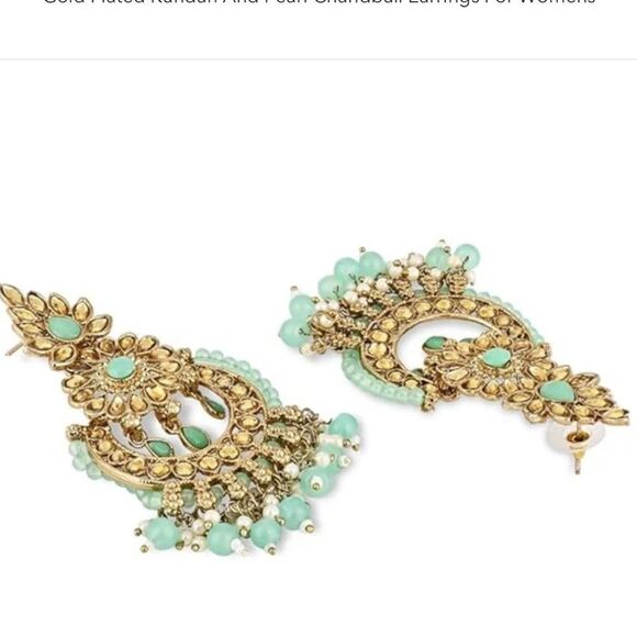 Elegant Gold plated pearl Beaded Mint  Earrings - Picture 4 of 10